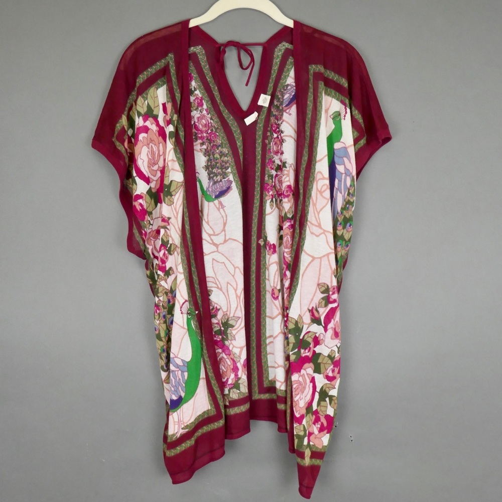 Anthropologie Moth Red Peacock Wrap Kimono Sweater